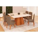 Ver imagem 1 de Conjunto: Mesa Sala Jantar Itália C/ Tampo Madeirado C/ Vidro Curvo 136x136cm e 6 Cadeiras Lia