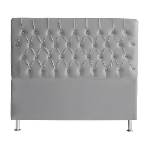 Cabeceira de Cama Box Estrela Queen 160 Cm Suede Botão Cristal Prata do Lar Móveis e Decoração