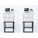Ver imagem 2 de KIT 2 Mesas De Cabeceira Industrial OFF WHITE 30cm COM 2 GAVETAS BASE PRETA- Enviamos MONTADO