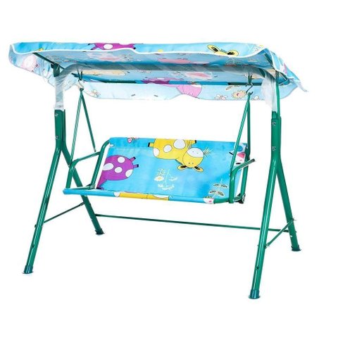 Cadeira Balanço Infantil 2 Lugares Almofadado Metal Tecido Oxford Verde com Proteção UV Yeet