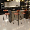 Ver imagem 2 de Kit 03 Banquetas Altas Cozinha Bar Sala De Jantar Em Aço Milão L02 Couríssimo Camel - Lyam Decor