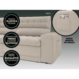 Sofá Omega 2,30M Assento Retrátil e Reclinável Velosuede - Netsofás - 8