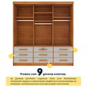 Ver imagem 7 de Guarda-Roupa Casal com 3 Portas de Correr e 9 Gavetas 199cm Multimóveis CR35484 Cinamomo/Off White
