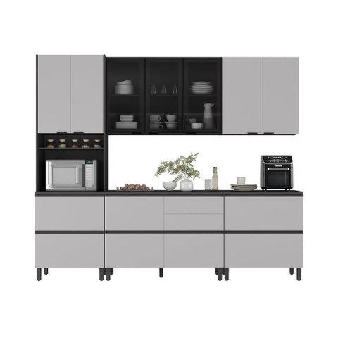 Cozinha Completa Itatiaia Lumina Aéreo 2 Portas 270cm em Madeira Mdf Grafite/fendi