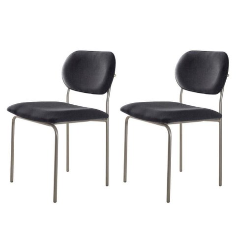 Conjunto com 2 Cadeiras Metal Marchezine Moderna Mobilia Linho Preto Prata
