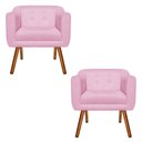 Ver imagem 1 de Kit 02 Poltronas Julia Suede Rosa Bebê Pés Palito Castanho
