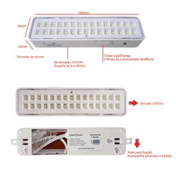 Luminaria 30 Leds 12v 24v para Central Luz de Emergencia - 2