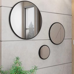 Kit 3 Espelhos Redondos Decorativos para Sala Quarto Estilo Escandinavo Caribe Preto - Lyam Decor - 1