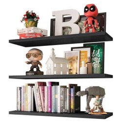 Kit 3 Prateleiras com Suporte para Quarto Sala Escritório Pratik B01 Preto Fosco 90cm - Lyam Decor - 1