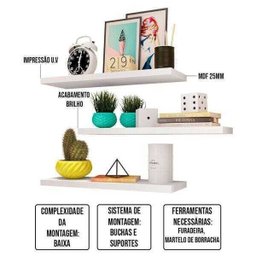 Kit 03 Prateleiras com Suporte para Quarto Sala Escritório Pratik B01 Branco Brilho 60 Cm - Lyam Dec - 3 Kit 03 Prateleiras com Suporte para Quarto Sala Escritório Pratik B01 Branco Brilho 60 Cm - Lyam Dec - 3