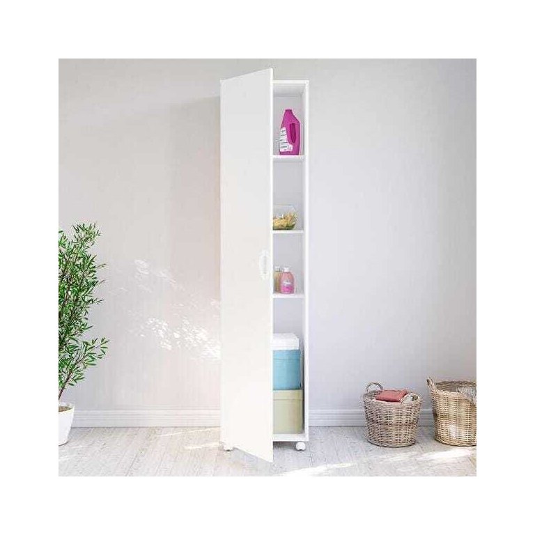 Armário Multiuso Lavanderia 3 Prateleiras 1 Porta - Branco
