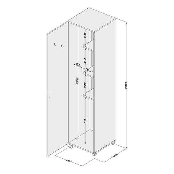 Armário Multiuso Lavanderia 3 Prateleiras 1 Porta - Branco - 6