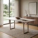 Ver imagem 1 de Mesa de Jantar 8 Lugares Tampo de Vidro e MDF 200x90cm Itália Branco Dourado/Off White
