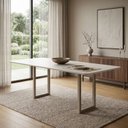Ver imagem 1 de Mesa de Jantar 8 Lugares Tampo de Vidro e MDF 200x90cm Itália Branco Dourado/Off White