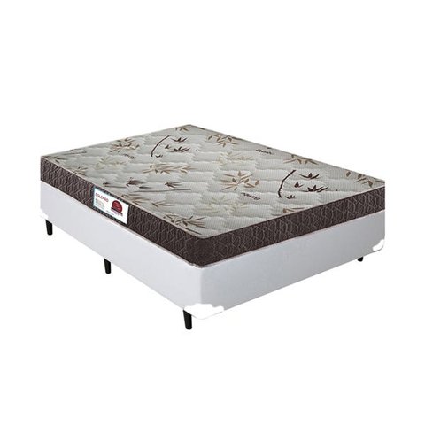 Cama Box Casal Colchão Espuma D45 Bordado + Box Sintético Branco Serra Negra 64x138x188