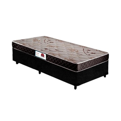 Cama Box Solteiro Colchão Espuma D33 Bordado + Box Suede Preto Serra Negra 53x88x188