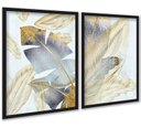 Ver imagem 1 de Kit 2 Quadros Folhas Bananeiras Cinza e Dourado 24x18cm:moldura Branca