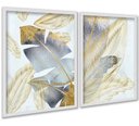 Ver imagem 2 de Kit 2 Quadros Folhas Bananeiras Cinza e Dourado 24x18cm:moldura Branca