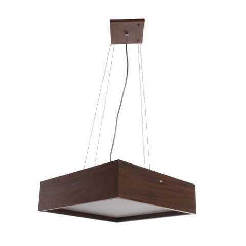 Lustre Pendente Madeira Quadrado 40cm - 4 Luzes E27 Málaga