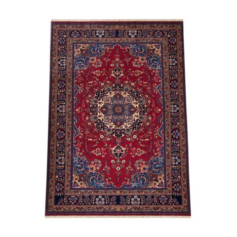 Tapete Persa Iraniano Sabzevar Feito À Mão Vermelho e Azul 303x195cm
