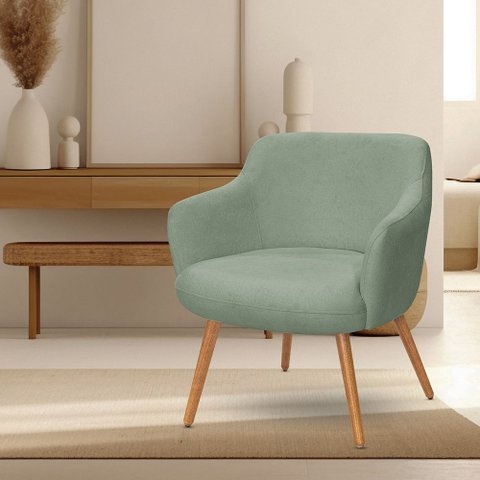 Poltrona Decorativa Jade Pés Palito Castanho Bouclé Verde Claro - Nexta Casa