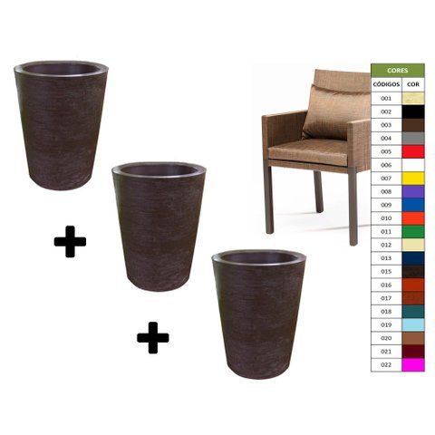 Kit 3 Vaso Planta 50x40 Redondo Cônico Polietileno BGPLASTICOS AZUL BEBE 019