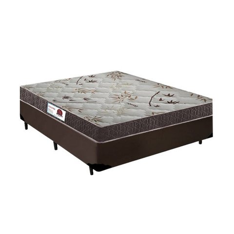 Cama Box Casal Colchão Espuma D45 Bordado + Box Sintético Marrom Serra Negra 64x138x188