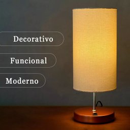 Kit 2 Abajur Luminária de Mesa Redondo Cobre com Interruptor com Cúpula Bege Tecido - 4