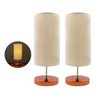 Kit 2 Abajur Luminária de Mesa Redondo Cobre com Interruptor com Cúpula Bege Tecido - 1