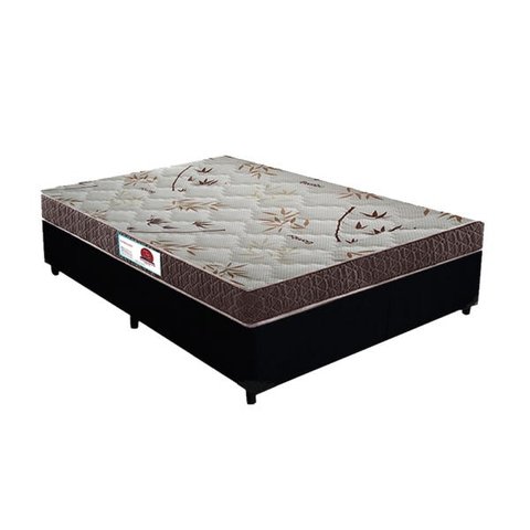 Cama Box Casal Colchão Espuma D33 Bordado + Box Suede Preto Serra Negra 56x138x188