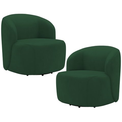 Kit 02 Poltronas Giratória Orgânica para Sala Living Heidy F04 Veludo Verde - Lyam Decor