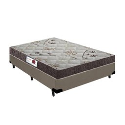 Cama Box Casal Colchão Espuma D33 Bordado + Box Sintético Bege Serra Negra 59x138x188 - 1