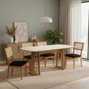 Ver imagem 1 de Mesa Jantar 180cm C/ 4 Cadeiras Estofadas para Sala 100% Mdf Cor:off White com Freijó e Courino