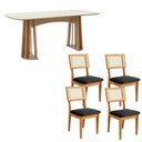 Ver imagem 4 de Mesa Jantar 180cm C/ 4 Cadeiras Estofadas para Sala 100% Mdf Cor:off White com Freijó e Courino