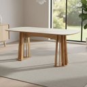 Ver imagem 3 de Mesa Jantar 180cm C/ 4 Cadeiras Estofadas para Sala 100% Mdf Cor:off White com Freijó e Courino