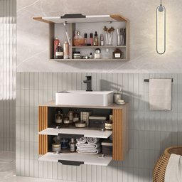 Conjunto Gabinete Banheiro Taos 80cm (armário + Cuba + Espelheira + Tampo Vidro) - 3
