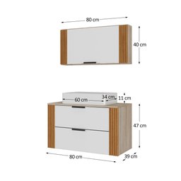 Conjunto Gabinete Banheiro Taos 80cm (armário + Cuba + Espelheira + Tampo Vidro) - 4