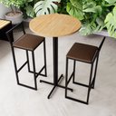 Ver imagem 1 de Conjunto Mesa Alta Bar Bistrô Redonda Pinus 2 Banquetas Estofado Industrial Don Castro