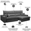 Ver imagem 3 de Sofá Retrátil Reclinável para Sala 3 Lugares 210cm Aisha F04 Veludo Cinza Escuro - Lyam Decor