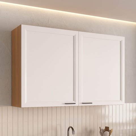 Armário Aéreo Duplo 120cm Soho CabeCasa MadeiraOriginals Freijó/Branco