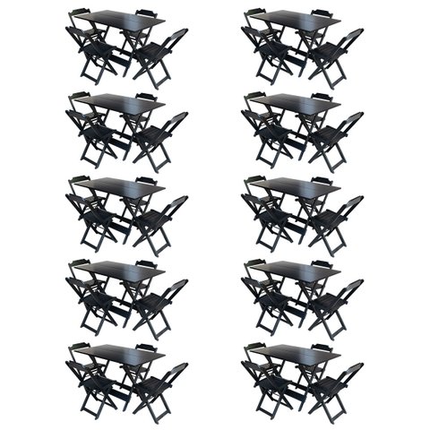 Kit 10 Conjuntos de Mesa com 4 Cadeiras de Madeira Dobrável 120x70 Preto