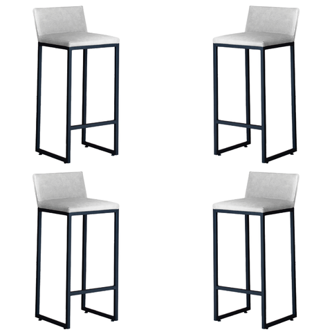 Kit 4 Banquetas Alta Dani Reforçada Decorativa Balcão Bancada Cozinha Bar Base Preta Courino Branco