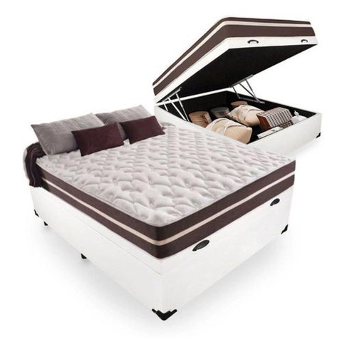 Cama Box Baú Casal + Colchão de Molas Prime Colchões Classic Superlastic 138x188x64 Branco