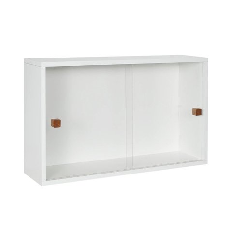 Armário Kit 64x18 Branco com Portas de Correr Acrílico e Puxador Montante Natural