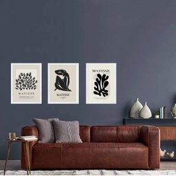 Kit 3 Quadros Arte Matisse Preto e Nude 45x34cm:madeira Branca - 2