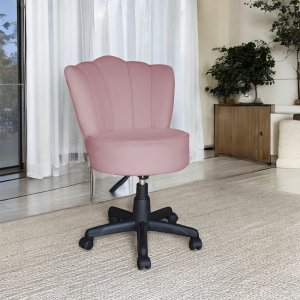 Cadeira Mocho Pétala Giratória para Estética Consultório Veludo Rose Bz Home Decor