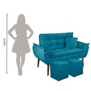Ver imagem 6 de Kit Poltrona Decorativa Namoradeira 2 Puffs Quadrado e 2 Almofadas Suede - Lm Decor Azul Claro