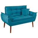 Ver imagem 2 de Kit Poltrona Decorativa Namoradeira 2 Puffs Quadrado e 2 Almofadas Suede - Lm Decor Azul Claro