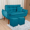 Ver imagem 7 de Kit Poltrona Decorativa Namoradeira 2 Puffs Quadrado e 2 Almofadas Suede - Lm Decor Azul Claro