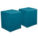 Ver imagem 3 de Kit Poltrona Decorativa Namoradeira 2 Puffs Quadrado e 2 Almofadas Suede - Lm Decor Azul Claro